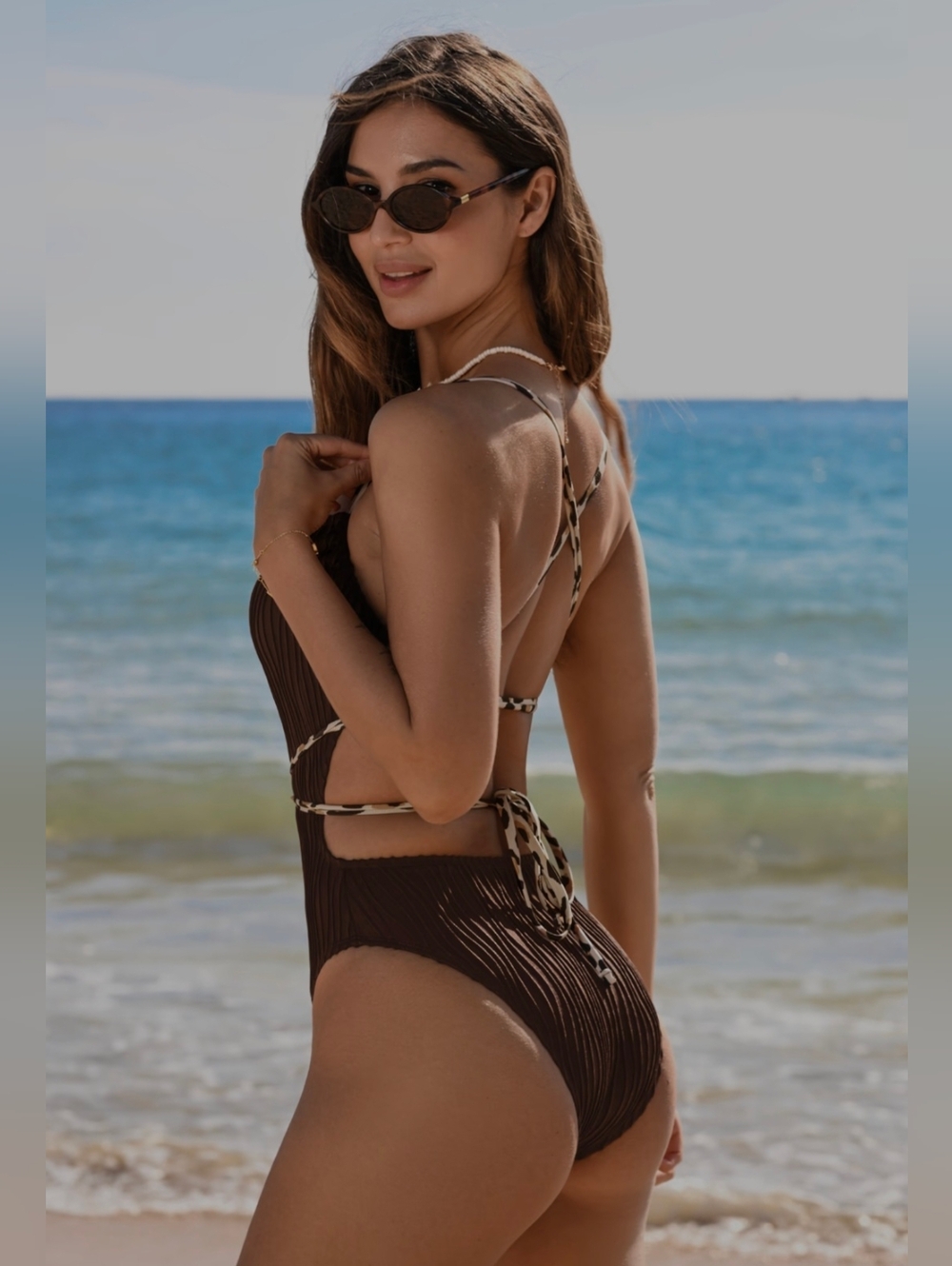 Cupshe Brown One-Piece Swimsuit with Leopard Strap Detail